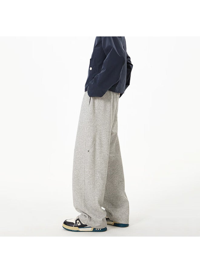 Izexx American Style Curved Blade Sweatpants Men Spring Loose Draped Sports Casual Straight Leg Pants Zwp08 White Gray M - Image 2
