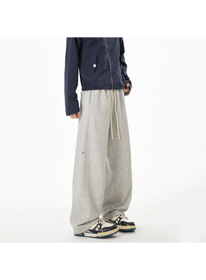 Izexx American Style Curved Blade Sweatpants Men Spring Loose Draped Sports Casual Straight Leg Pants Zwp08 White Gray M - Image 3