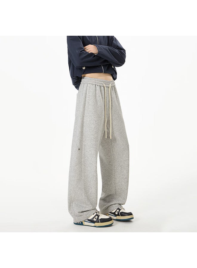 Izexx American Style Curved Blade Sweatpants Men Spring Loose Draped Sports Casual Straight Leg Pants Zwp08 White Gray M - Image 4