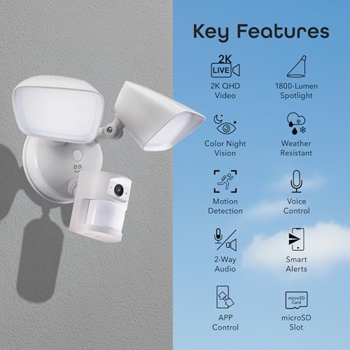 Geeni Lighthawk Smart Floodlight Camera - 3MP Ultra-HD Video, 1800 Lumens, Motion-Activated Security Light, Two-Way Audio, & Built-in Siren - Hardwired Outdoor Surveillance - Dual-Band 2.4/5GHz Wi-Fi - Image 2