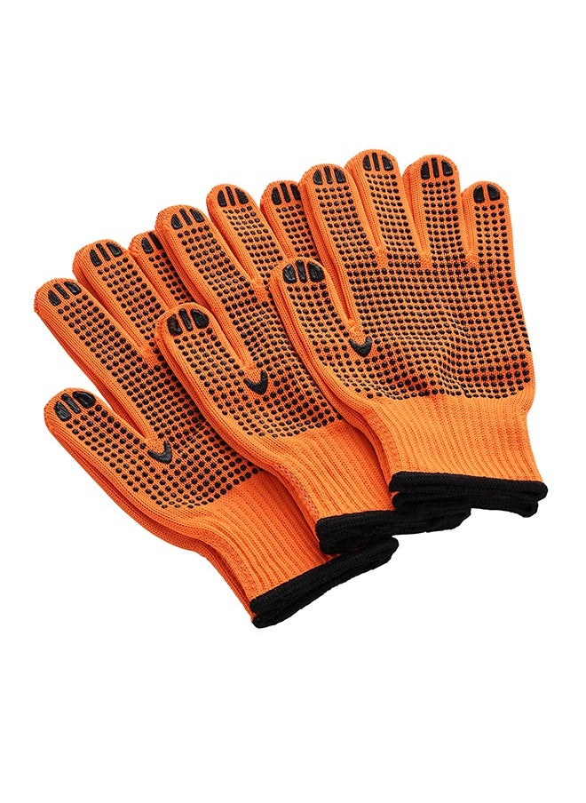 LAWAZIM 3-Pairs Cotton Working Gloves - Orange Dotted  - Image 1