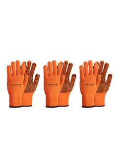 LAWAZIM 3-Pairs Cotton Working Gloves - Orange Dotted  - Image 2