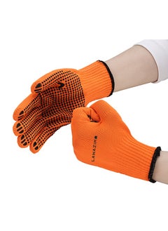 LAWAZIM 3-Pairs Cotton Working Gloves - Orange Dotted  - Image 3