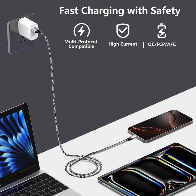 Linocell [Apple MFi Certified] iPhone 17 Charger Cable, Linocell 5Pack USB A to Type C 60W Fast Charging Cord USB Type C Braided Cable for iPhone 17/17 Air/17 Pro/17 Pro Max/16 Pro/15/Galaxy S25/S24/Pixel/iPad - Image 4