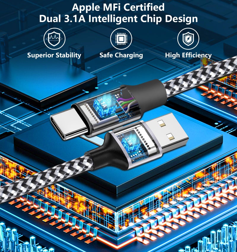 Linocell [Apple MFi Certified] iPhone 17 Charger Cable, Linocell 5Pack USB A to Type C 60W Fast Charging Cord USB Type C Braided Cable for iPhone 17/17 Air/17 Pro/17 Pro Max/16 Pro/15/Galaxy S25/S24/Pixel/iPad - Image 2