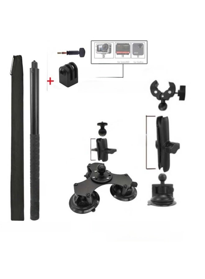 Generic Car Suction Cup Third Person Shooting Accessories Insta360 Onex2RGoPro Selfie Stick Roof Bracket-Color:K06 Car Suction Cup Set Four (6CM Connecting Rod Triangle Suction Cup 15CM Connecting Rod Single Suction Cup) Pan-tilt Adapter - Image 1
