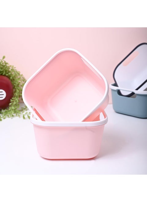 Market99 Pink Color Plastic Basket Set Of 2 Open Basket With Square Shape Glossy Finish Multipurpose Basket Plain Design Packaging Organizer Box Storage Basket Bins