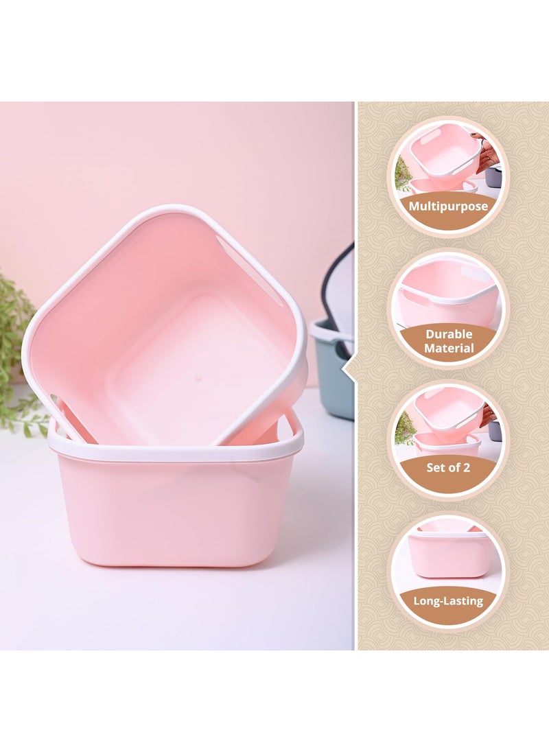 Market99 Pink Color Plastic Basket Set Of 2 Open Basket With Square Shape Glossy Finish Multipurpose Basket Plain Design Packaging Organizer Box Storage Basket Bins