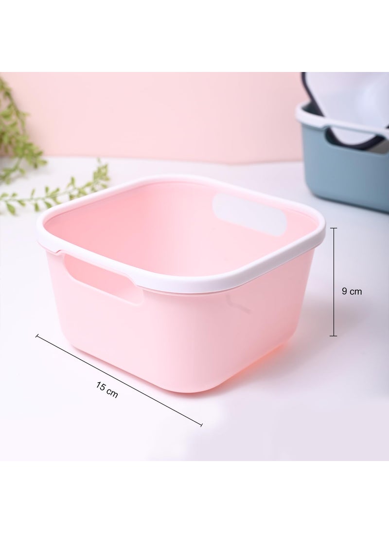 Market99 Pink Color Plastic Basket Set Of 2 Open Basket With Square Shape Glossy Finish Multipurpose Basket Plain Design Packaging Organizer Box Storage Basket Bins