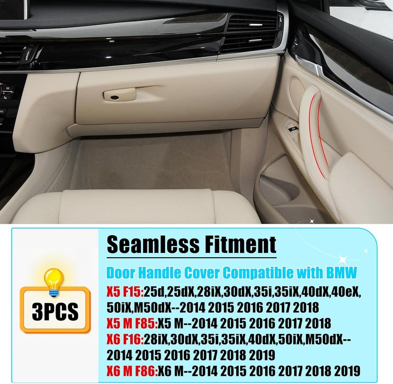 Jaronx Compatible with BMW X5 F15/X6 F16 Door Handle Covers, 3PCS Left Driver & Right Passenger Side Door Pull Handle Covers for X5 F15 2014-2018, X6 F16 2015-2018 (Beige) - Image 3