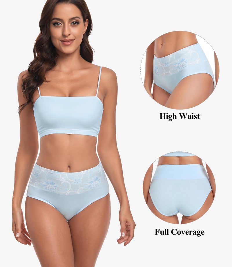 coskefy Women's High Waisted Underwear Cotton Stretch Briefs Full Coverage Ladies Panties Plus Size Multipack - Image 4
