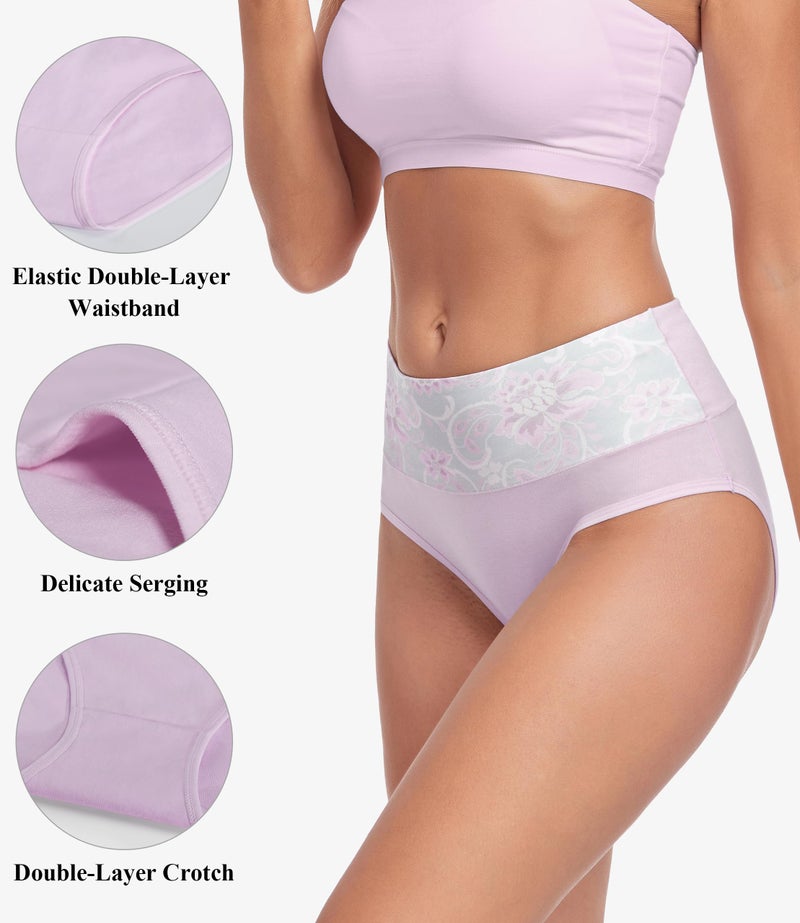 coskefy Women's High Waisted Underwear Cotton Stretch Briefs Full Coverage Ladies Panties Plus Size Multipack - Image 3