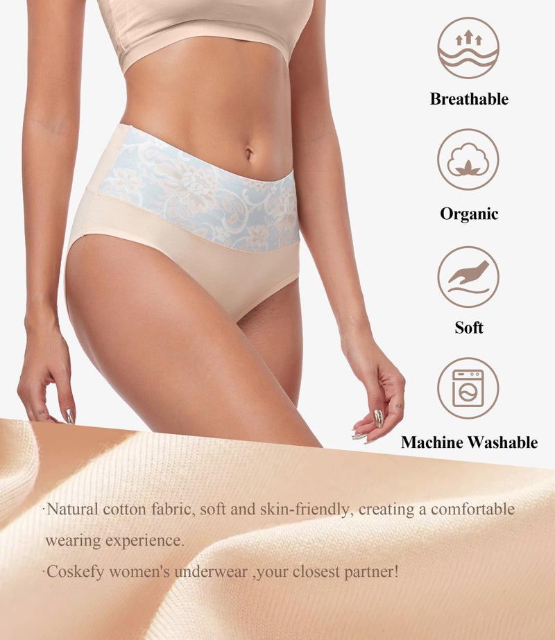 coskefy Women's High Waisted Underwear Cotton Stretch Briefs Full Coverage Ladies Panties Plus Size Multipack - Image 2