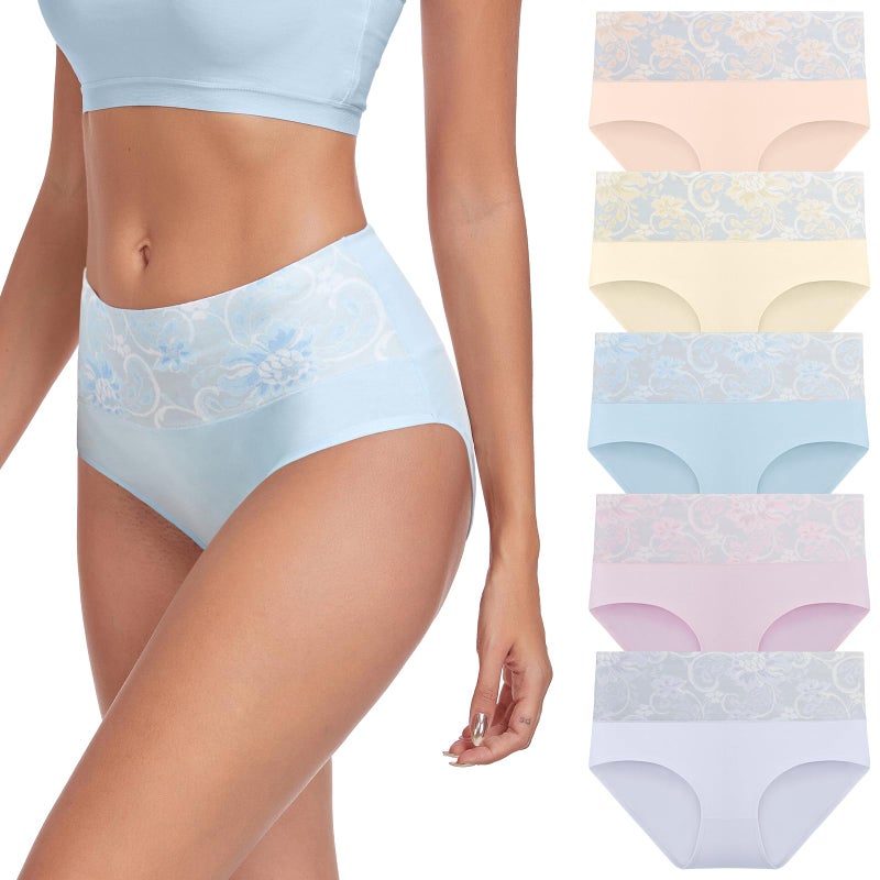 coskefy Women's High Waisted Underwear Cotton Stretch Briefs Full Coverage Ladies Panties Plus Size Multipack - Image 1