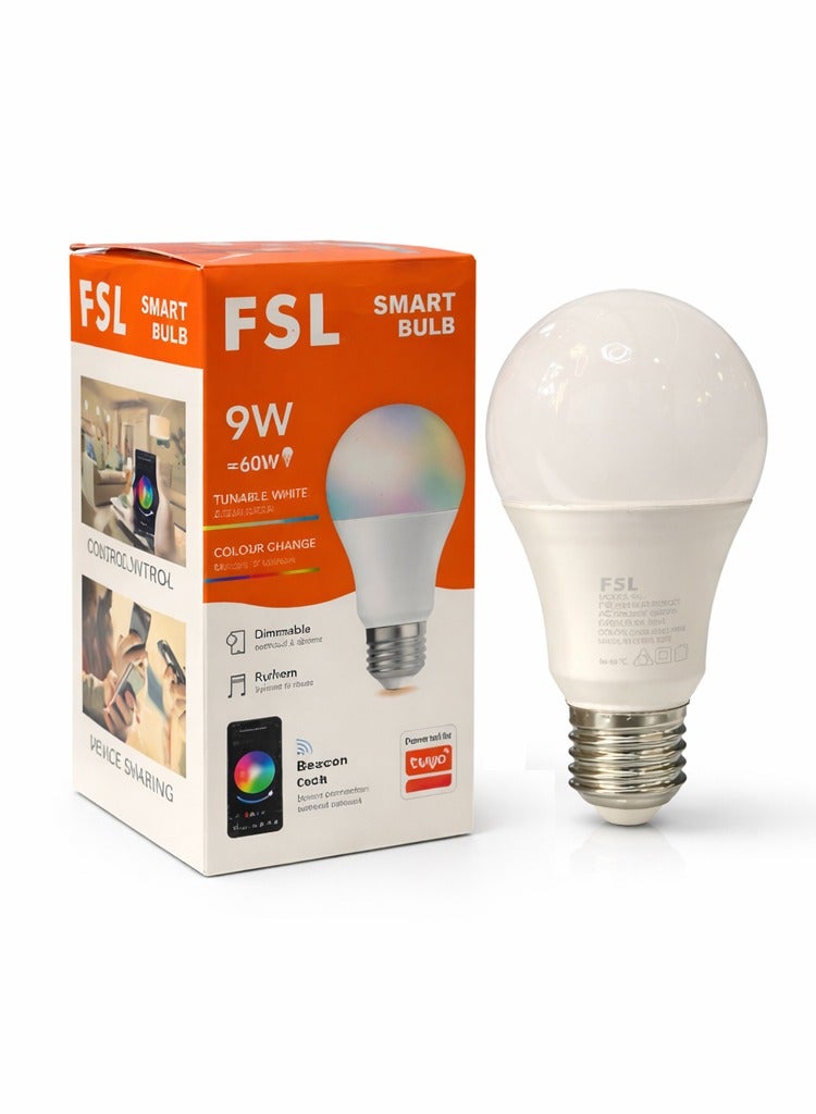 FSL Smart LED Bulb 9W E27 RGB+CCT WiFi Bulb, Dimmable Color Changing Light, 2700K–6500K Tunable White, App Control, Works with Tuya, Energy Saving Smart Lamp 5pcs Pack - Image 1