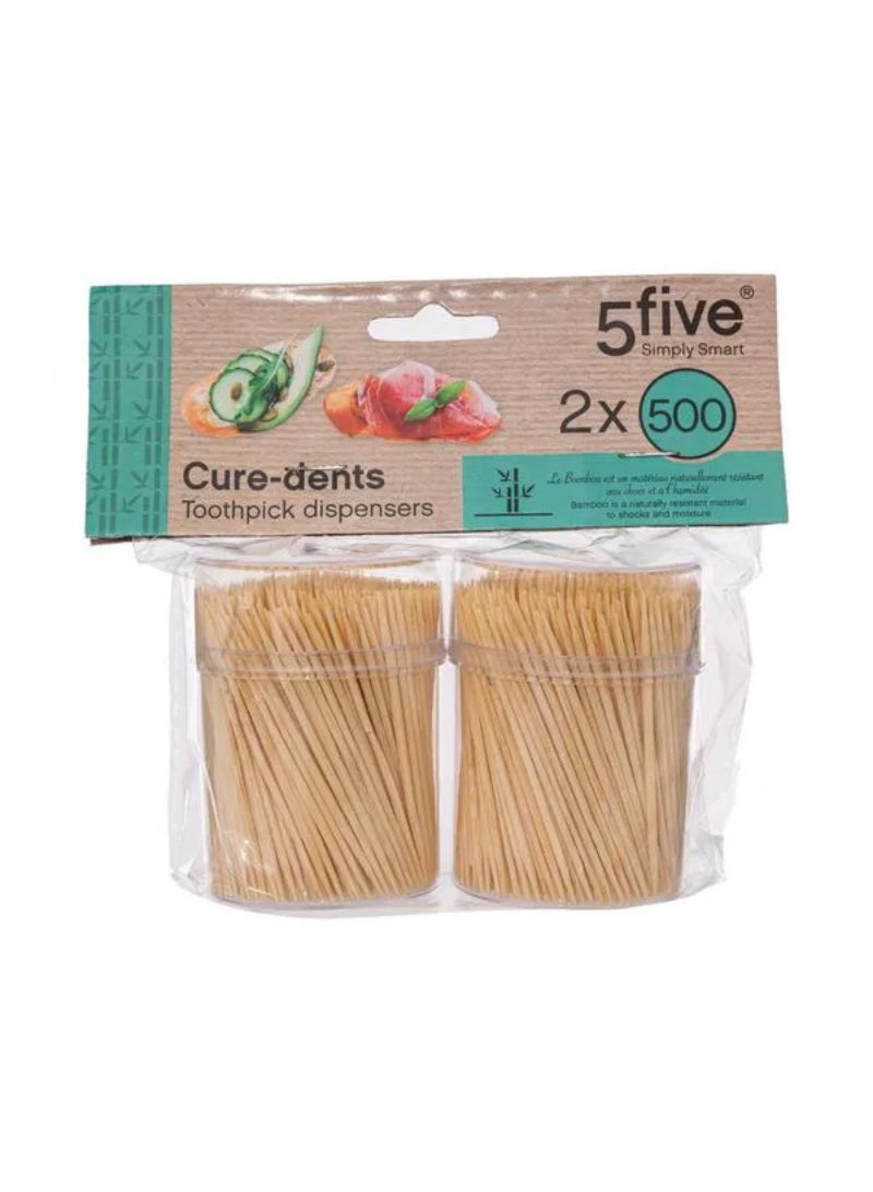 Five Simply Smart 2-Piece Disposable Bamboo Toothpicks Set Beige 120053