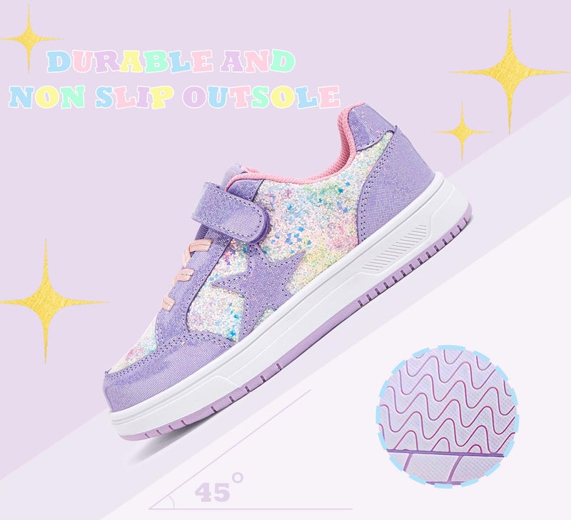LUCKY STEP Kid's Glitter Walking Shoes Shiny Sparkly Sequins Fashion Sneakers Hook and Loop Athletic Unisex-Child Casual Running for Children/Boys/Girls(Purple Glitter,Little Kid 13) - Image 3