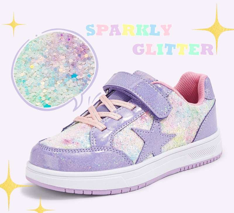 LUCKY STEP Kid's Glitter Walking Shoes Shiny Sparkly Sequins Fashion Sneakers Hook and Loop Athletic Unisex-Child Casual Running for Children/Boys/Girls(Purple Glitter,Little Kid 13) - Image 2