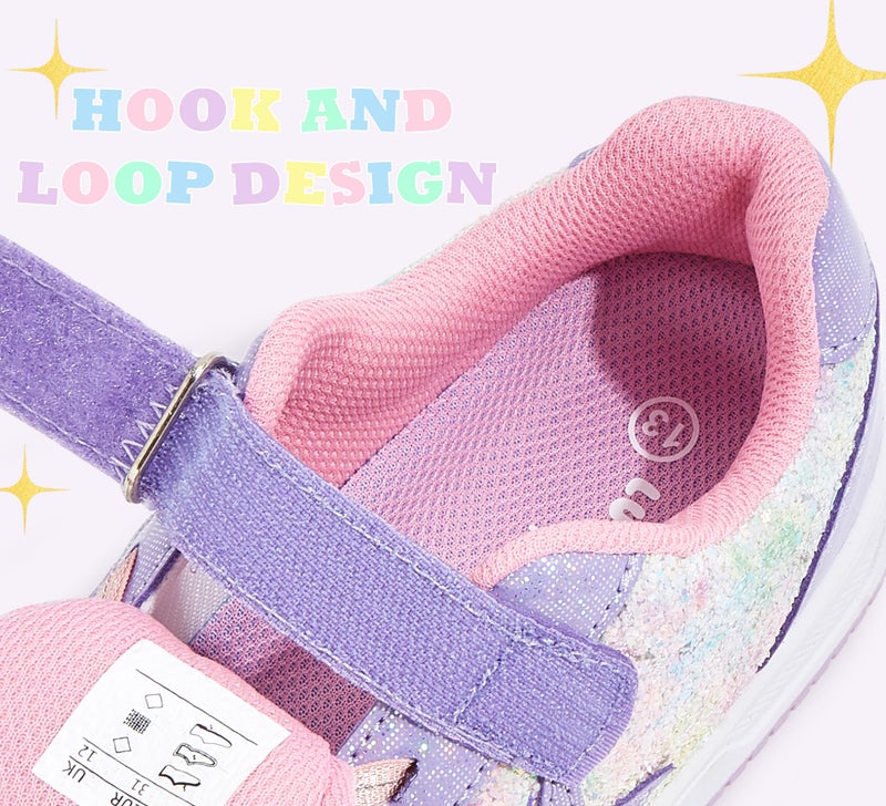 LUCKY STEP Kid's Glitter Walking Shoes Shiny Sparkly Sequins Fashion Sneakers Hook and Loop Athletic Unisex-Child Casual Running for Children/Boys/Girls(Purple Glitter,Little Kid 13) - Image 4