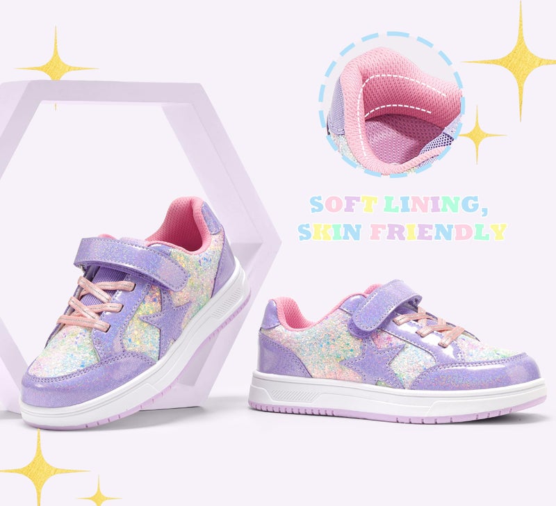 LUCKY STEP Kid's Glitter Walking Shoes Shiny Sparkly Sequins Fashion Sneakers Hook and Loop Athletic Unisex-Child Casual Running for Children/Boys/Girls(Purple Glitter,Little Kid 13) - Image 5