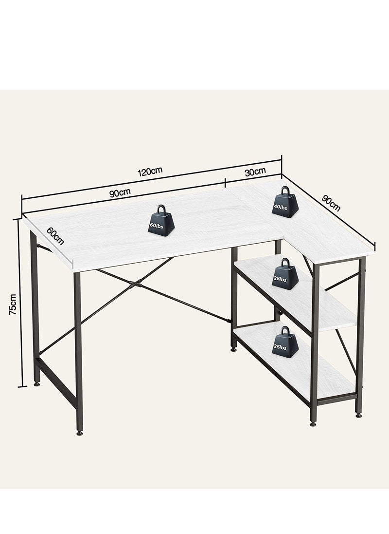 Home Gallery L Shaped Desk With Shelves 120 Cm Reversible Corner White  - Image 3