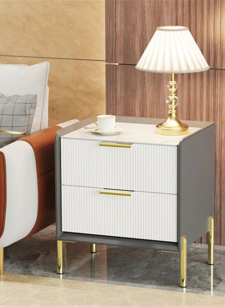 Generic 48.5x38.5x53cm Nightstand Bedside Table Sofa Side Natural Marble Texture with 2 Storage Drawers  - Image 1