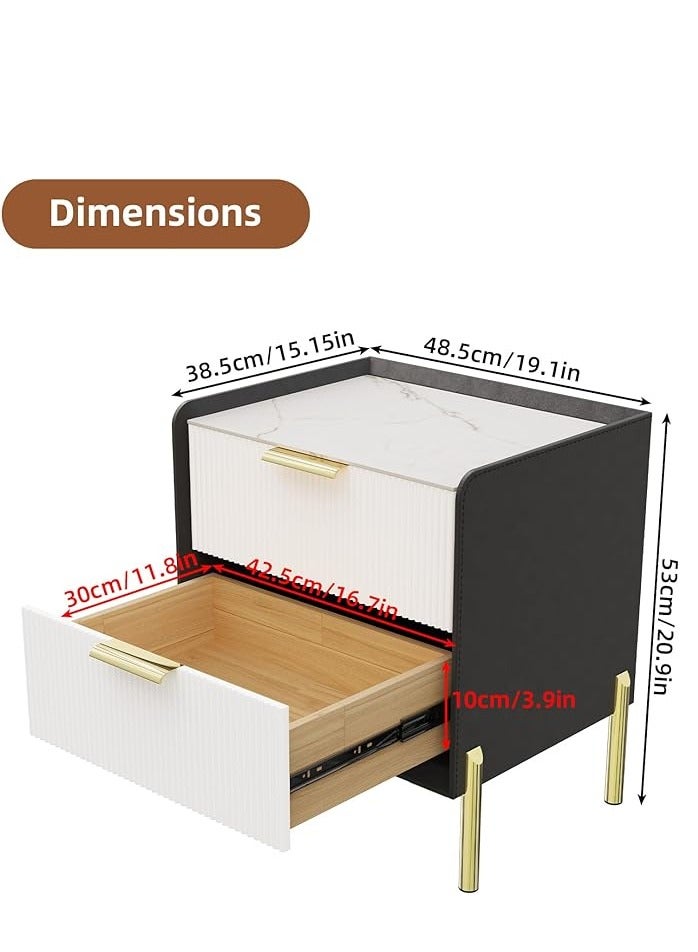 Generic 48.5x38.5x53cm Nightstand Bedside Table Sofa Side Natural Marble Texture with 2 Storage Drawers  - Image 4