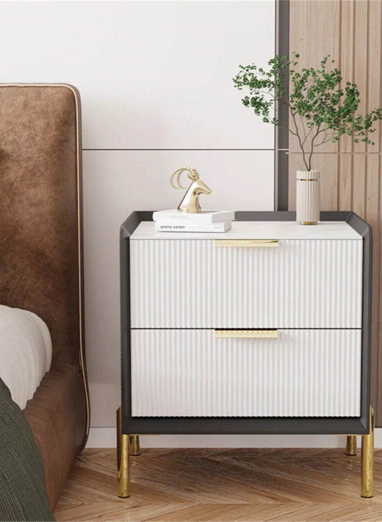 Generic 48.5x38.5x53cm Nightstand Bedside Table Sofa Side Natural Marble Texture with 2 Storage Drawers  - Image 2