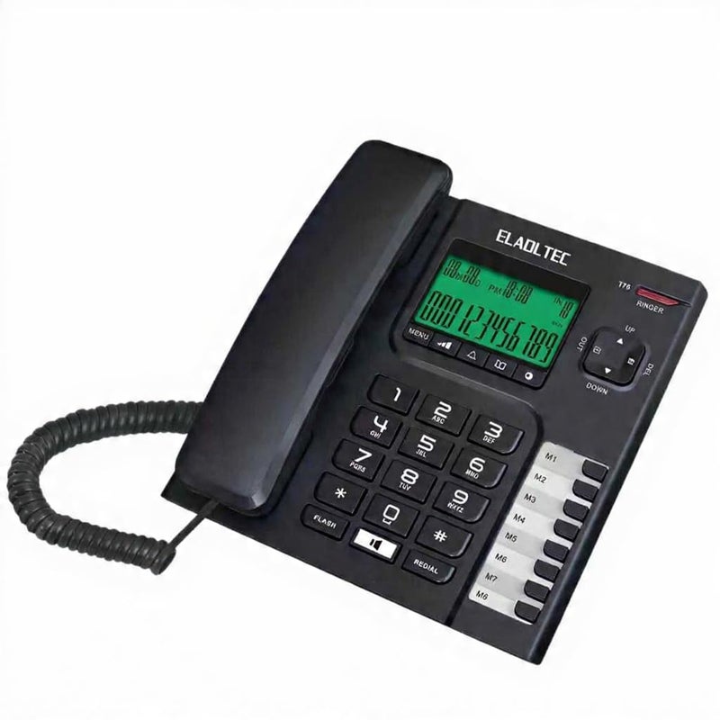 Adl Tec T76 Corded Landline Phone with Caller ID, Large LED Display, Speaker, 58 Digit Memory, Redial, Volume Control, Mute, Flash, and Pause