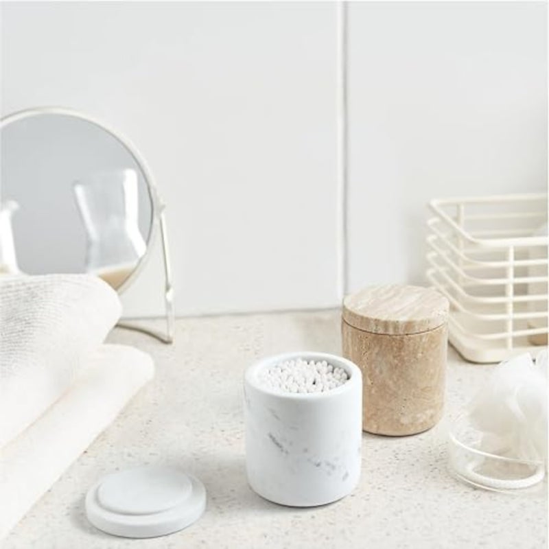 Travertine Qtip Holder with Lid for Cotton Swab, Balls, Pads, Floss Pick - Image 2