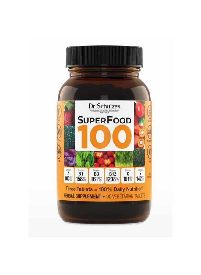 Dr. Schulze's Superfood 100 | Vitamin & Mineral Herbal Concentrate | Dietary Supplement | Daily Nutrition & Increased Energy | Gluten-Free & Non-GMO | Vegan & Organic | 90 Tabs - Image 1