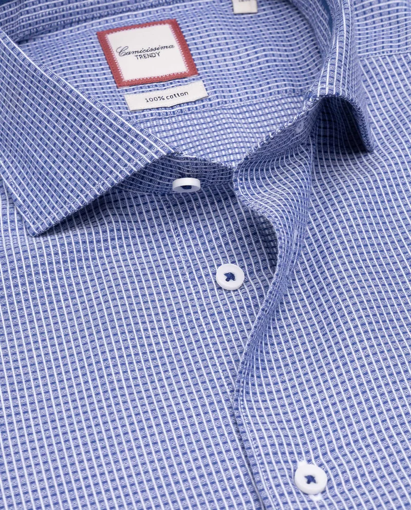 كاميتشسما Trendy Dark Blue Extra Slim Shaped Dobby Shirt