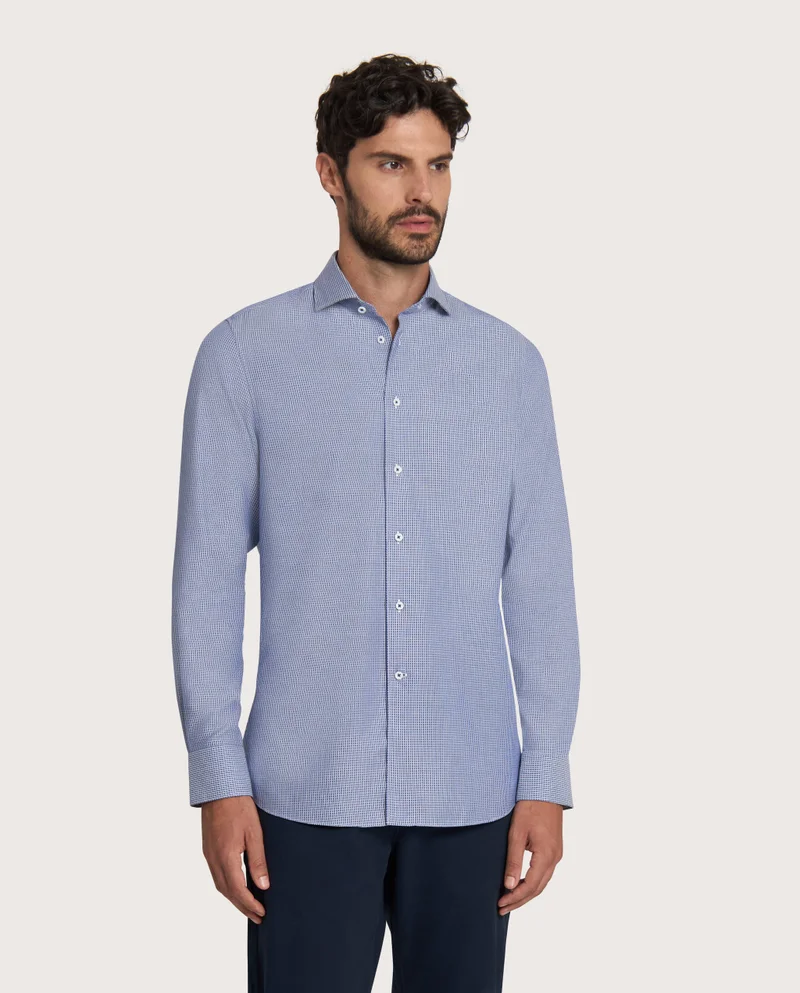 كاميتشسما Trendy Dark Blue Extra Slim Shaped Dobby Shirt
