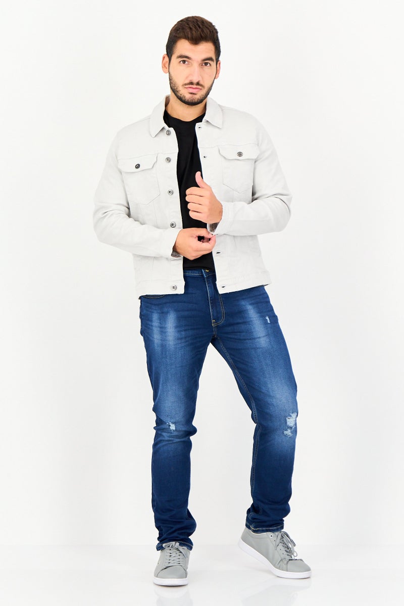 Threadbare Men Solid Jacket Shirt, Light Grey - Image 4