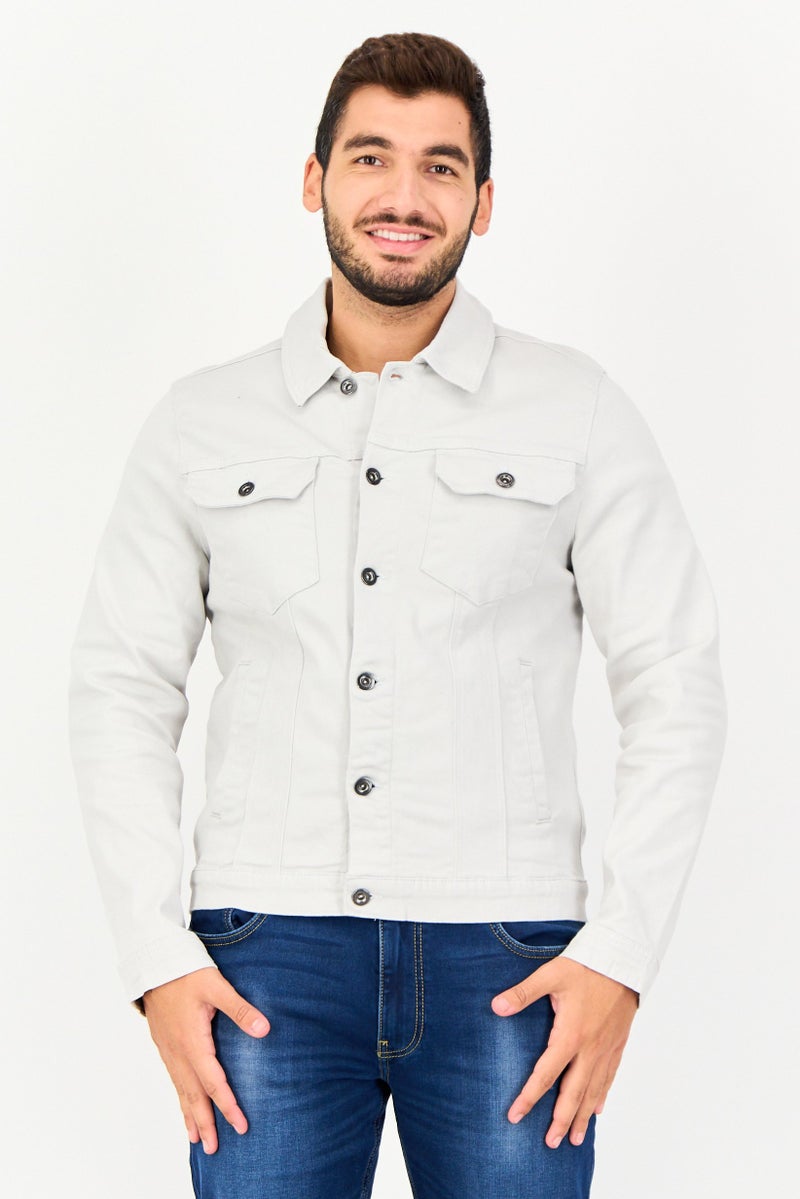 Threadbare Men Solid Jacket Shirt, Light Grey - Image 1