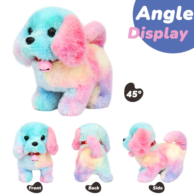 Hopearl Walking Dog With Bell Interactive Electronic Pet Plush Toy Puppy Woof And Moving Animated Nodding Head Gifts For Toddlers Birthday  Rainbow  7 ' ' - Image 3