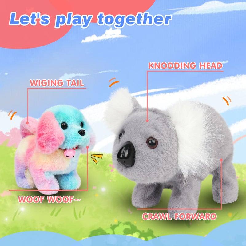 Hopearl Walking Dog With Bell Interactive Electronic Pet Plush Toy Puppy Woof And Moving Animated Nodding Head Gifts For Toddlers Birthday  Rainbow  7 ' ' - Image 5