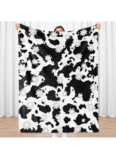 Sowide Cow Print Blanket, Soft Fleece Flannel Cow Flower Blanket, Cow Blanket for Adult Couples, Cozy Warm Throw Blanket, Lightweight Black White Fuzzy Plush Gifts for Couch, Bed, Living Room, 60"x80"  - Image 3