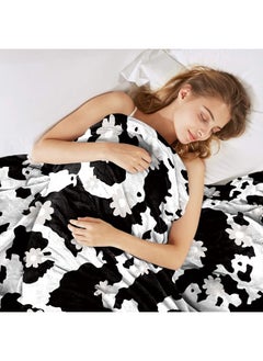 Sowide Cow Print Blanket, Soft Fleece Flannel Cow Flower Blanket, Cow Blanket for Adult Couples, Cozy Warm Throw Blanket, Lightweight Black White Fuzzy Plush Gifts for Couch, Bed, Living Room, 60"x80"  - Image 2