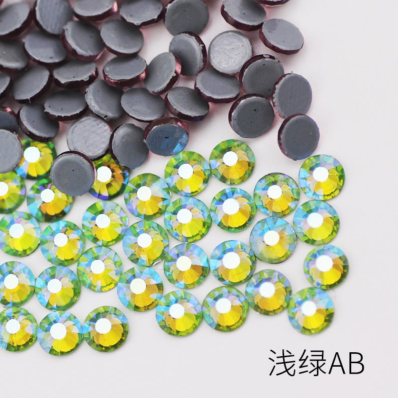 Boutique imitation Olympic bottom AB color hot drilling rubber bottom glass Czech hot drilling rhinestone clothing accessories dance dress accessories 62 light green AB