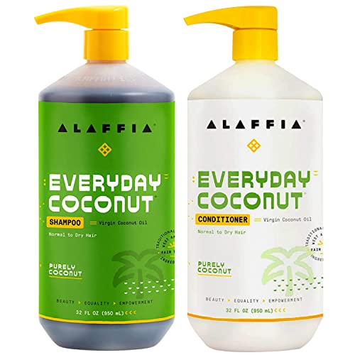 Alaffia EveryDay Coconut Shampoo and Conditioner - Normal to Dry Hair Cleansing with Ginger and Coconut Oil, Fair Trade, 32 Fl Oz - Image 1