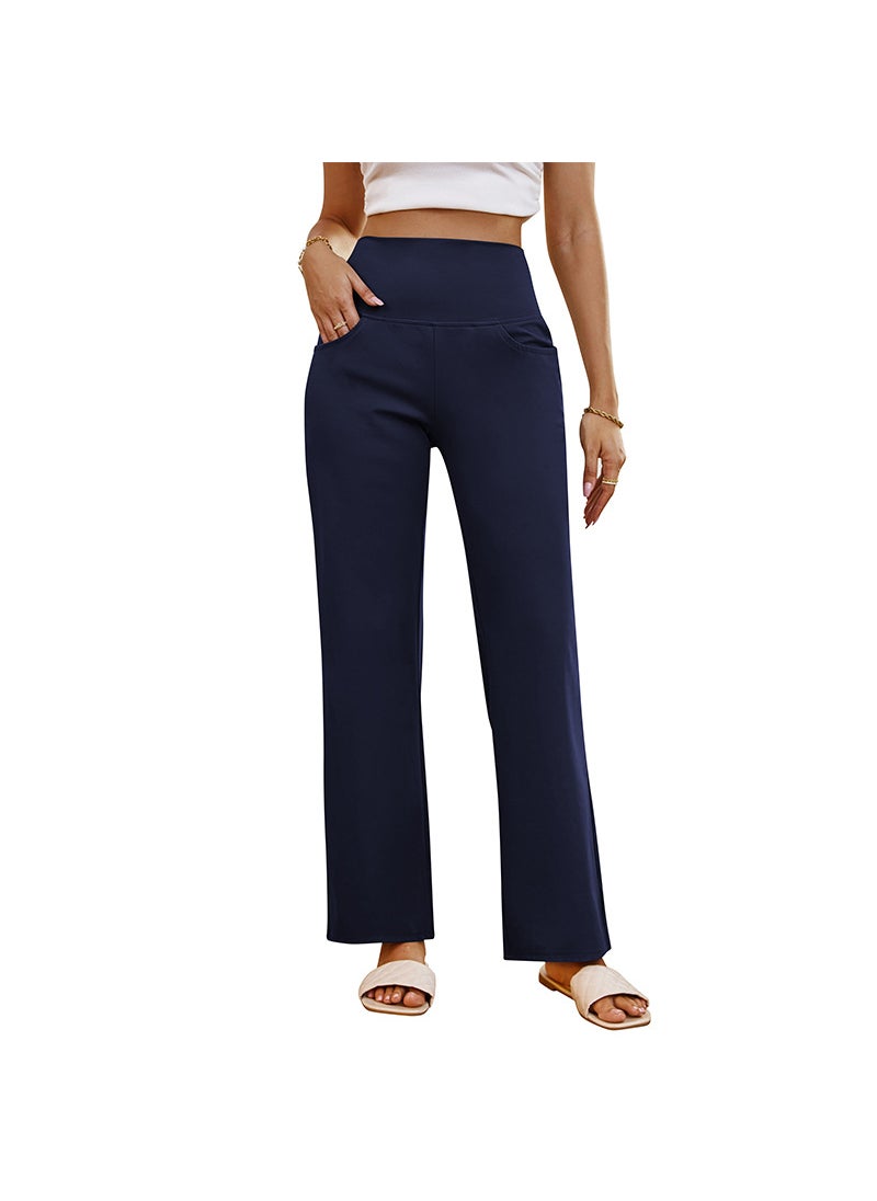 Generic High Waist Yoga Pants Straight Leg Womens Sport Casual Dark blue  - Image 1