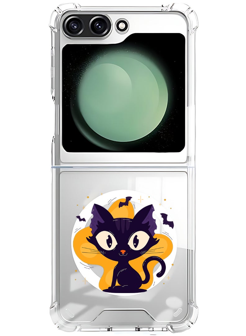 Theodor Magnetic Case for Samsung Galaxy Z Flip 5 Compatible with MagSafe Wireless Charging, Shockproof Phone Bumper Cover Black Cat Halloween - Image 1