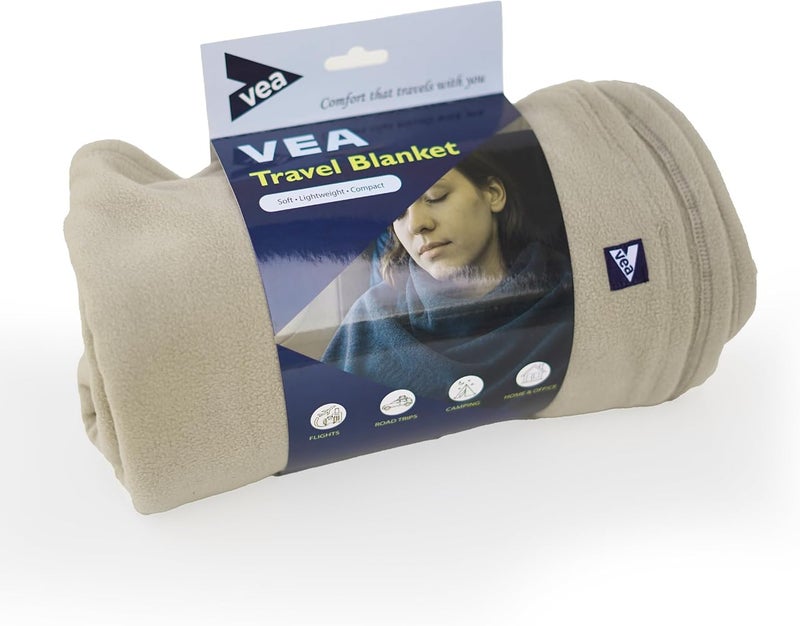 VEA Travel Blanket – Ultra-Soft Lightweight Fleece Throw – 155 x 127 cm – Compact, Machine Washable Blanket for Airplane, Car, Office & Home – Ivory White - Image 1