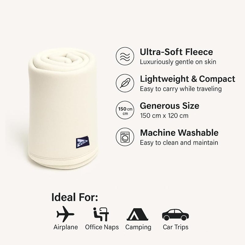 VEA Travel Blanket – Ultra-Soft Lightweight Fleece Throw – 155 x 127 cm – Compact, Machine Washable Blanket for Airplane, Car, Office & Home – Ivory White - Image 2