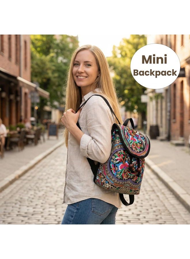Goodhan Vintage Women Embroidery Ethnic Backpack Travel Handbag Shoulder Bag Mochila - Image 2