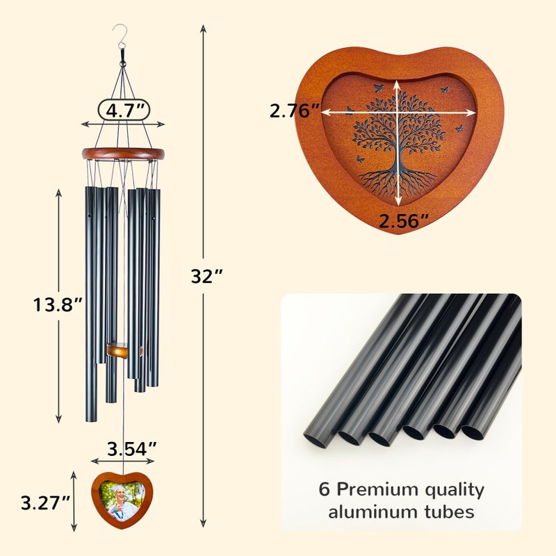 MEDOO Memorial Wind Chimes with Photo Frame â€“ 32" Outdoor Bereavement Wind Chimes for Loss of Loved One, in Loving Memory Sympathy Gift, Memorial Garden & Patio Wind Chime Decor - Image 3