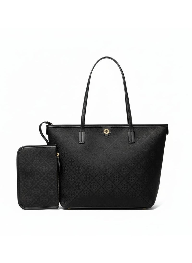 Burch Tory Burch The Totebag T monogram canvas with zipper pouch size 45 cm