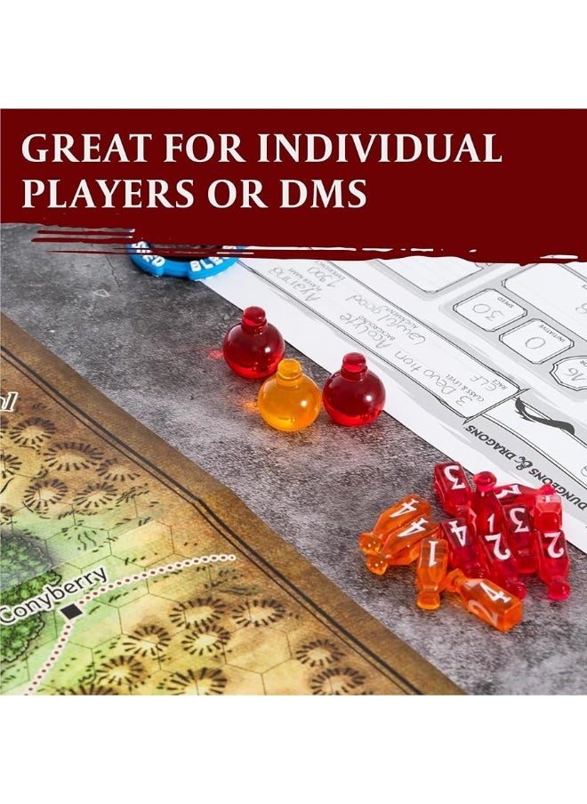 lynx - 15 DND Healing Potion Tokens and Each Potion Level Has a Color Matching D4 Dice Set to Easily Track  Roll for Your DD Potions  Dungeons and Dragons Role Playing Gift RPG Accessories Markers - Image 1