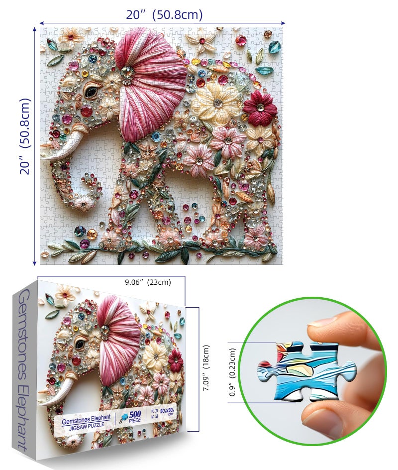 MINIWAN Elephant Jigsaw Puzzles for Adults 500 Pieces Colorful Crystal Flower Puzzles Beautiful Diamond Art Puzzle Difficult Unique Family Challenging Games Gift for Teens Adults Puzzle (20"x20") - Image 2